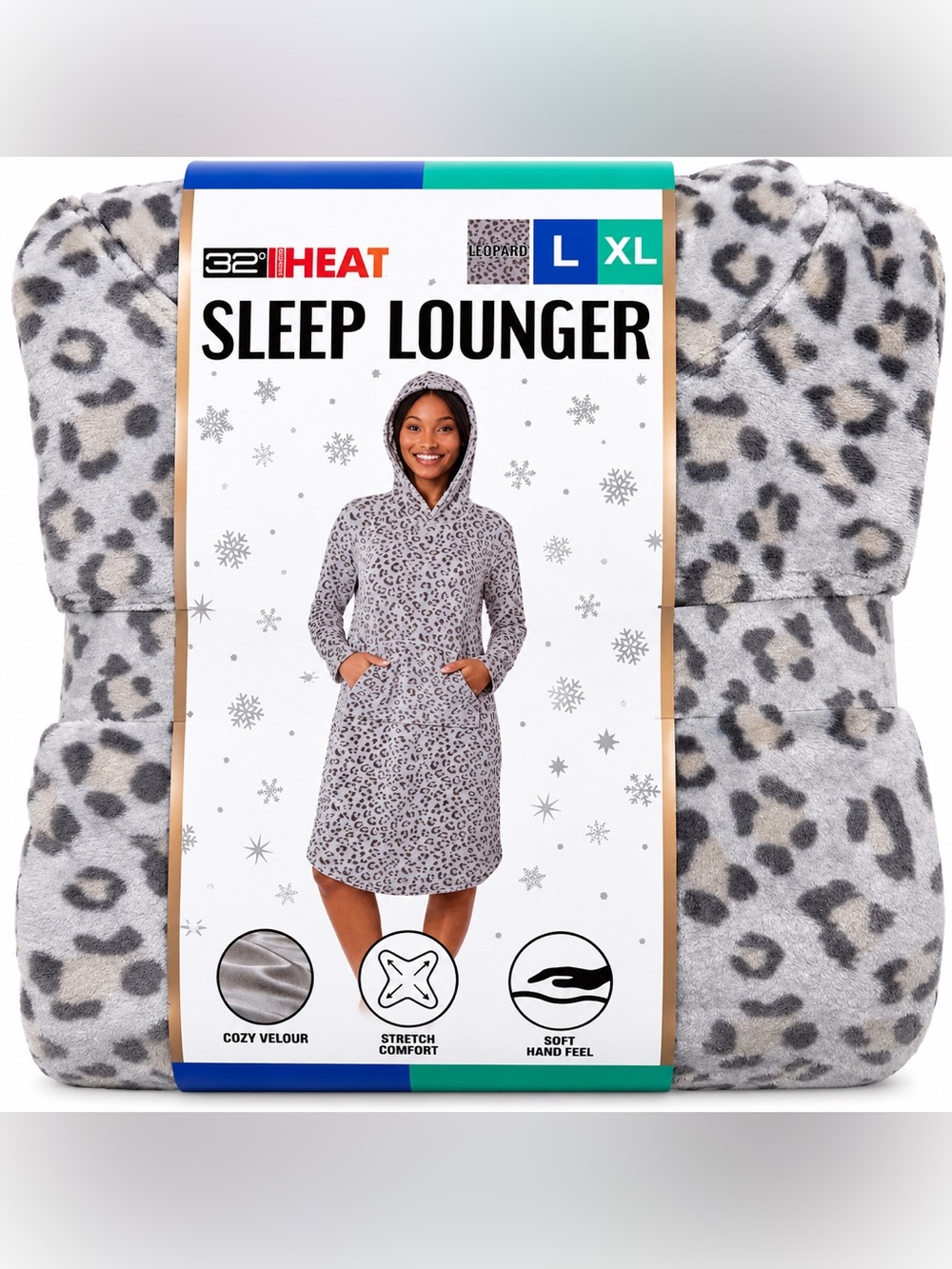Women's Gray Leopard Cozy Velour Sleep Lounger Robe L/XL